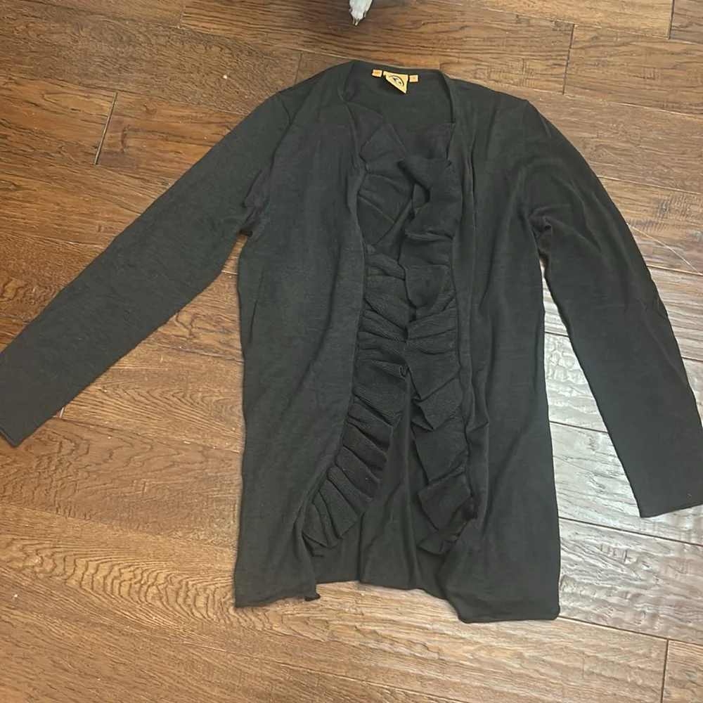 Tory Burch chocolate brown wool Ruffled Cardigan - Picture 2 of 4